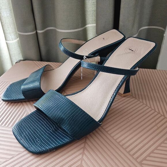 Urban Outfitters Heels Teal Textured Open Toe Strappy Cocktail Casual Wedding - Picture 4 of 12
